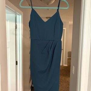 Lulu's Teal V-Neck Midi Dress